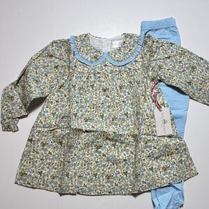 Floral Shirt with Light Blue Knit Pants - Two-Piece Set